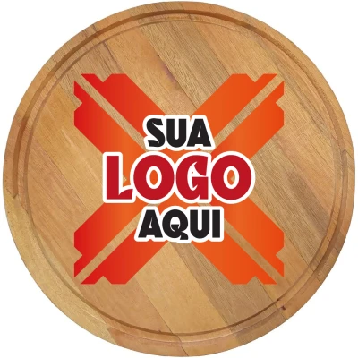 Tábua Gourmet Redonda com Canaleta para Petiscos Personalização Colorida ** Madeira Eucalipto 25cm