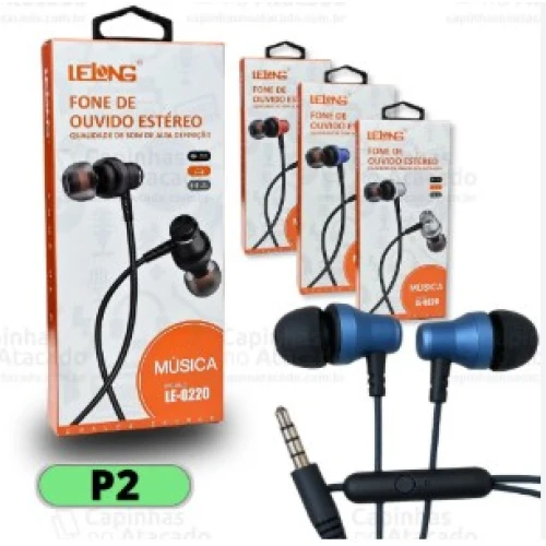 Fone de Ouvido P2 com Fio Lelong Alta Definição LE-0220  ** Cores Variadas