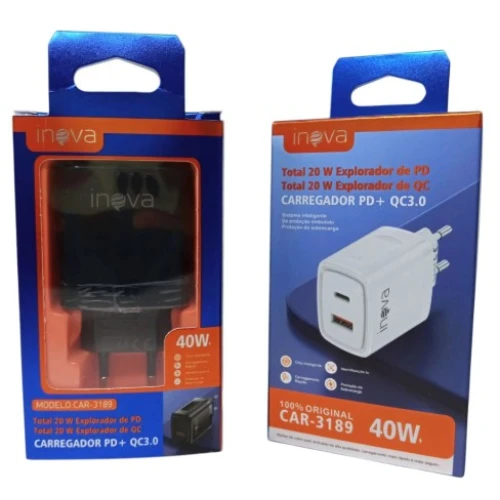 Fonte Inova 40W USB e USB C CAR-3189